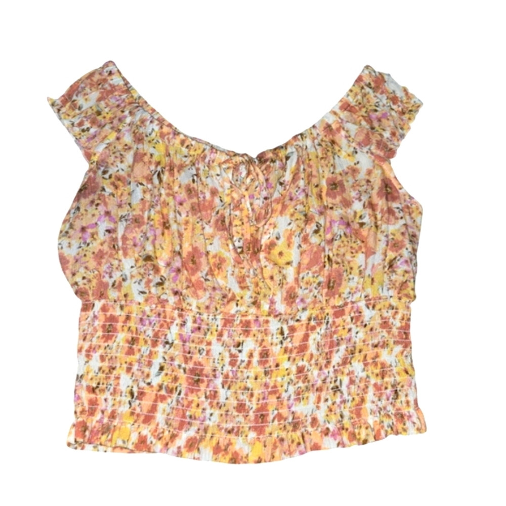 Pink Rose Cream and Pink Smocked Crop Blouse